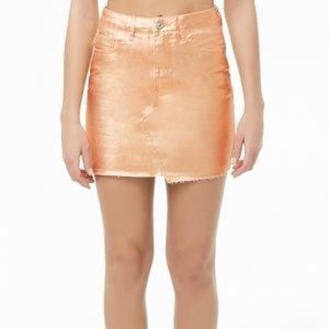 F21 Rose Gold Metallic Denim Mini Skirt Size Small